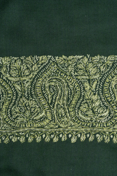 2.5 Yards Sozni Hand Embroidered Shawl in Forest Green Paisley Panel