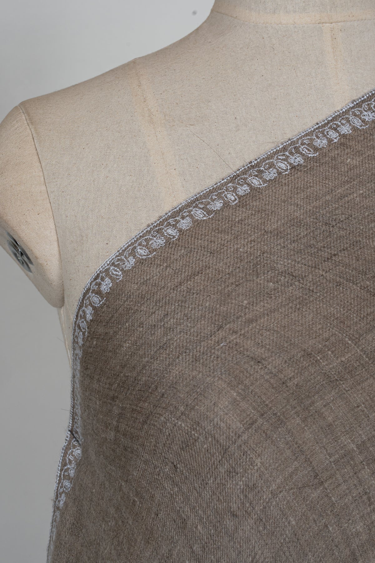 Taupe Paisley Cascade: Pure Pashmina Hand Embroidered Shawl
