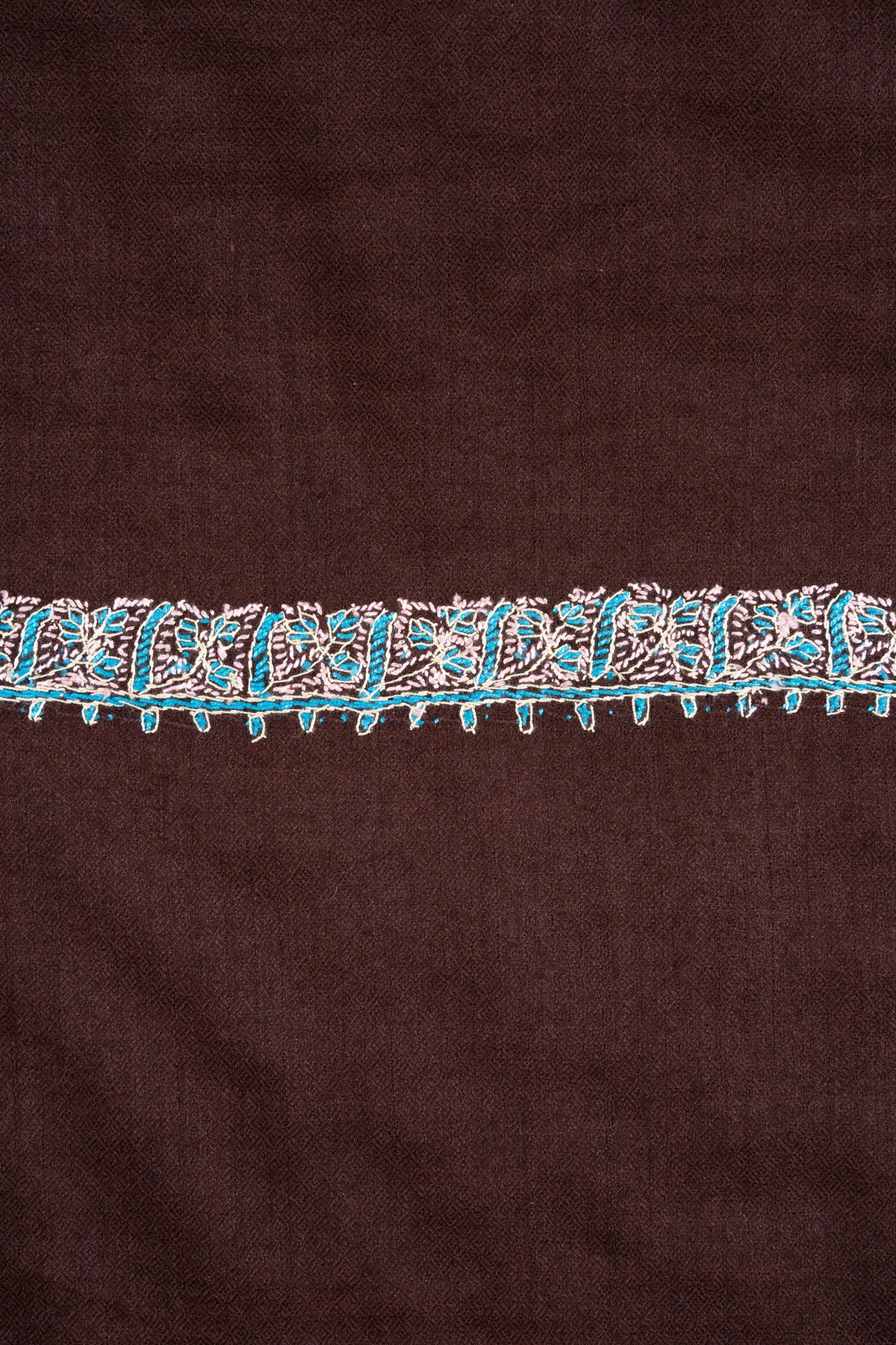2.5 Yards Sozni Hand Embroidered Shawl in Cocoa Brown Minimal Edge
