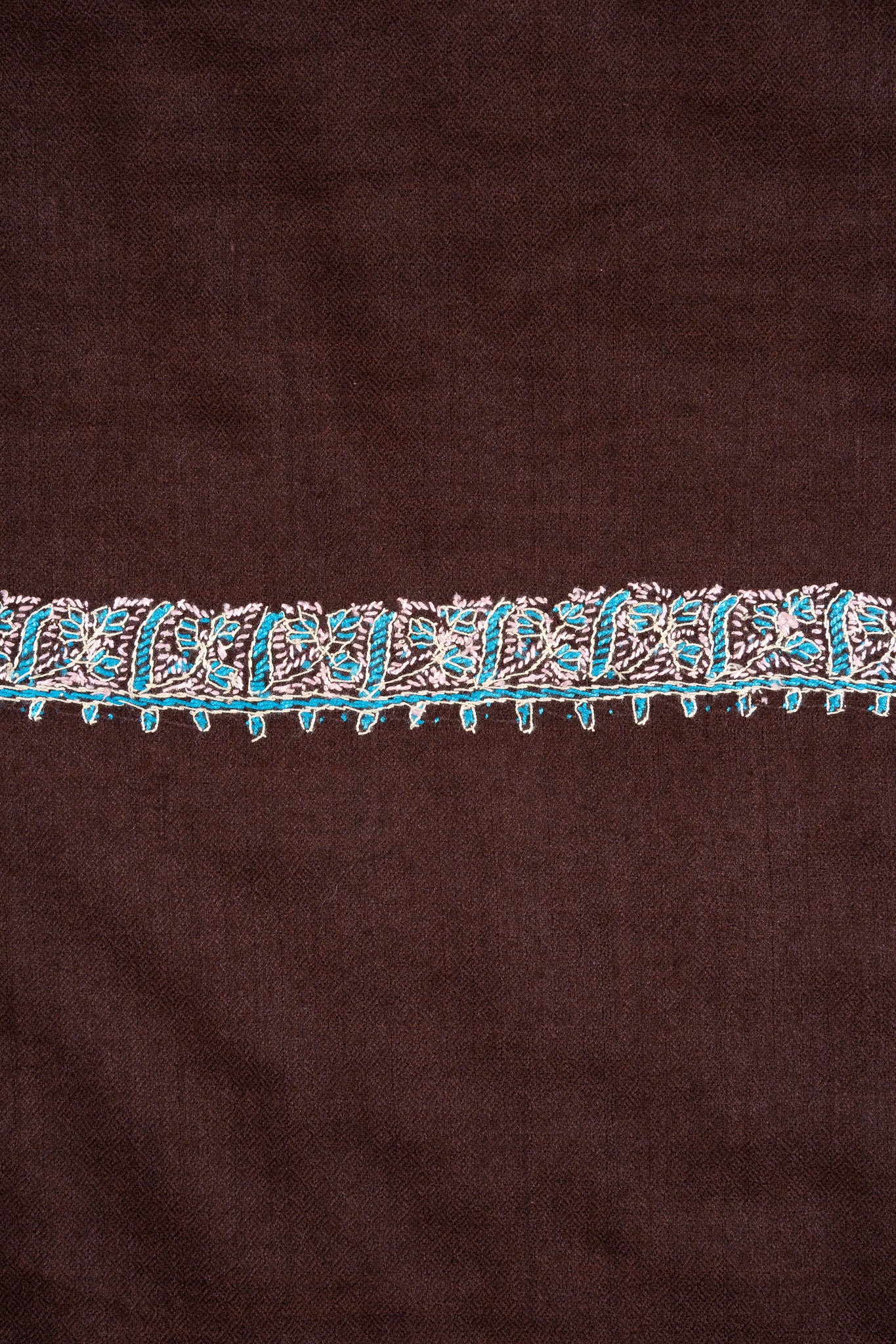 2.5 Yards Sozni Hand Embroidered Shawl in Cocoa Brown Minimal Edge