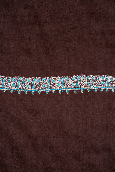 2.5 Yards Sozni Hand Embroidered Shawl in Cocoa Brown Minimal Edge
