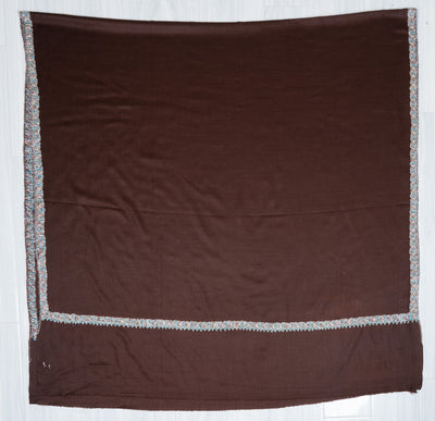 2.5 Yards Sozni Hand Embroidered Shawl in Cocoa Brown Minimal Edge
