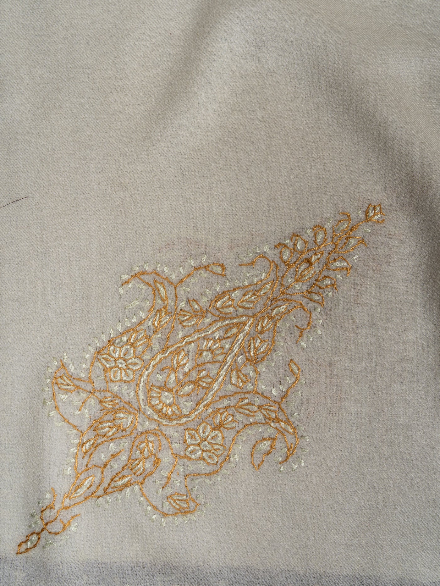 2.5 Yards Sozni Hand Embroidered Shawl in Sand Beige with Coffee Border