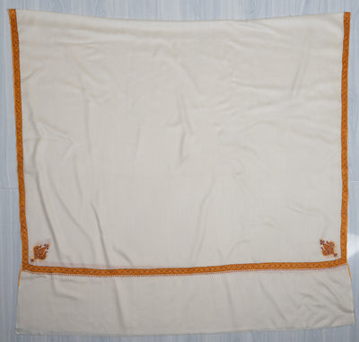 2.5 Yards Sozni Hand Embroidered Shawl in Ivory with Antique Gold Border