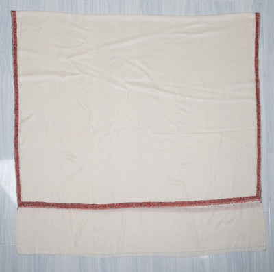 2.5 Yards Sozni Hand Embroidered Shawl in Ivory with Crimson Signature Border