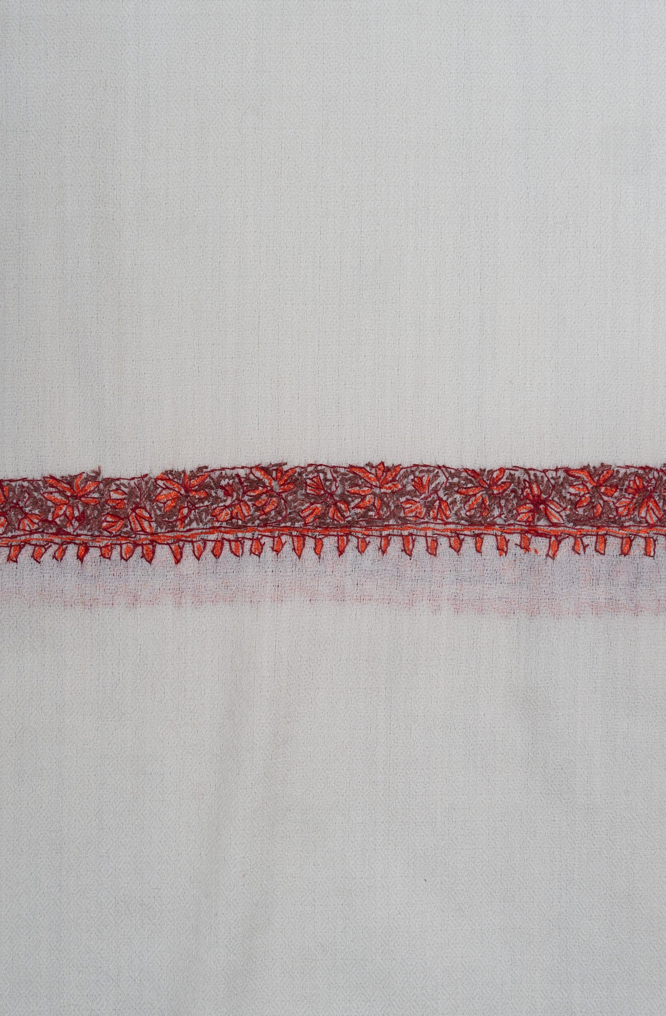 2.5 Yards Sozni Hand Embroidered Shawl in Ivory with Crimson Signature Border