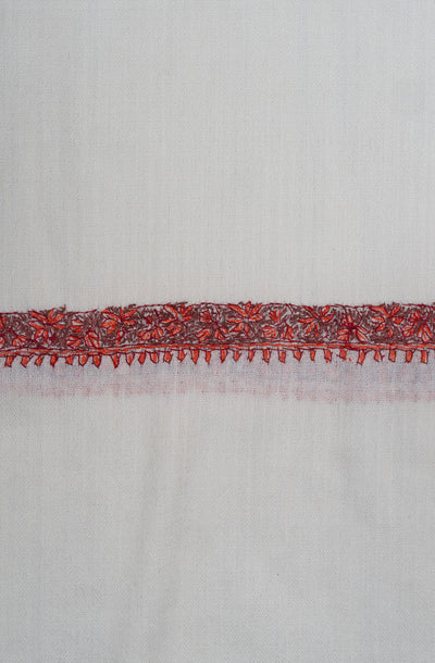 2.5 Yards Sozni Hand Embroidered Shawl in Ivory with Crimson Signature Border