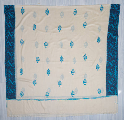 2.5 Yards Sozni Hand Embroidered Shawl in Sapphire Blue Paisley Field