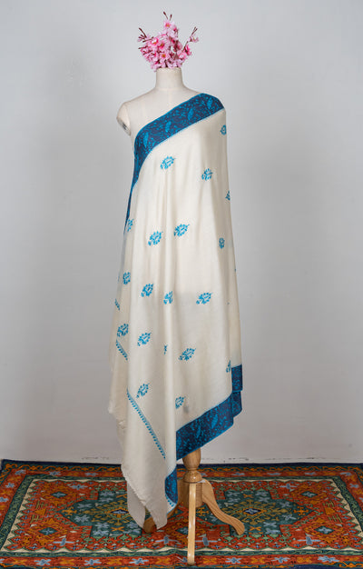 2.5 Yards Sozni Hand Embroidered Shawl in Sapphire Blue Paisley Field