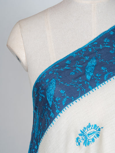 2.5 Yards Sozni Hand Embroidered Shawl in Sapphire Blue Paisley Field