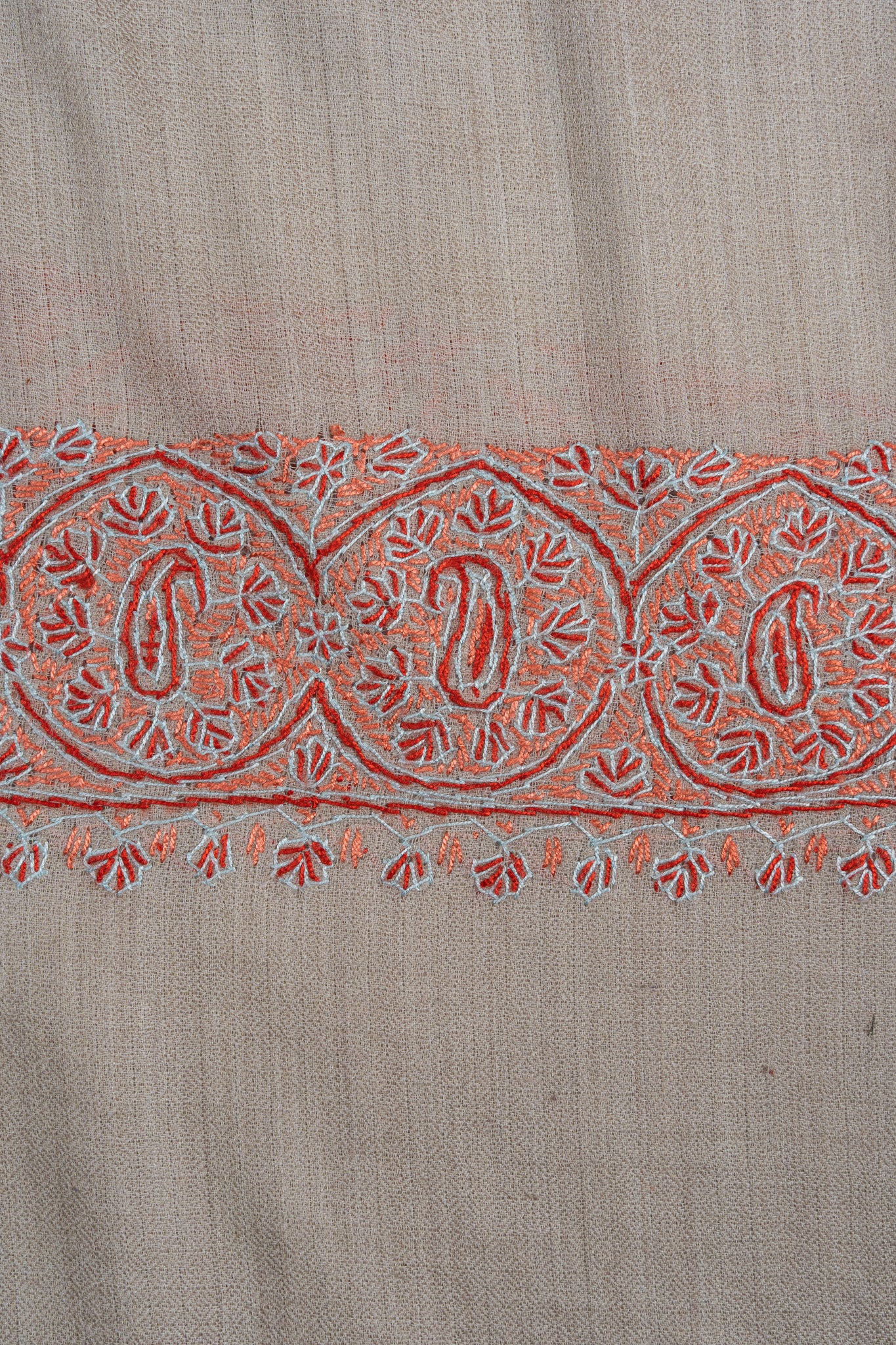 2.5 Yards Sozni Hand Embroidered Shawl in Emerald Green Paisley Spread