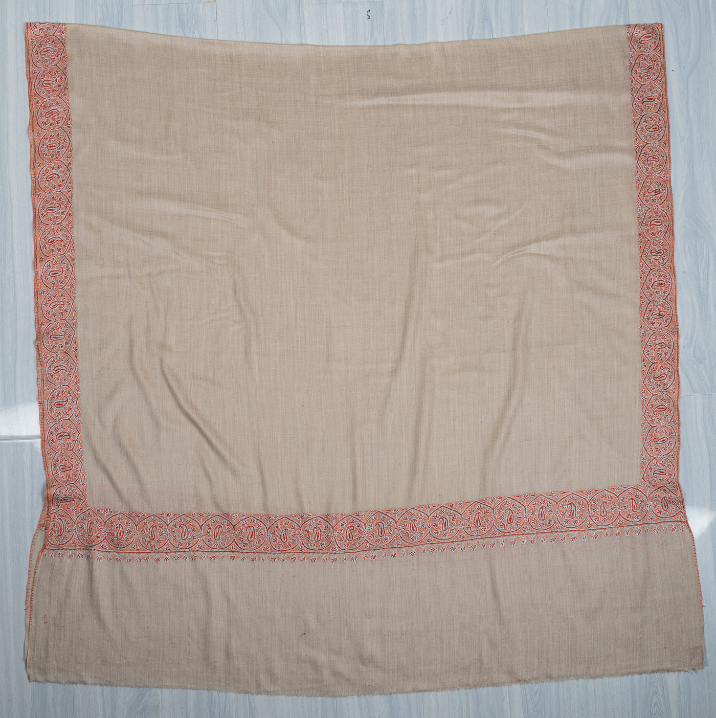 2.5 Yards Sozni Hand Embroidered Shawl in Emerald Green Paisley Spread