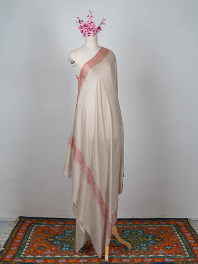 2.5 Yards Sozni Hand Embroidered Shawl in Emerald Green Paisley Spread