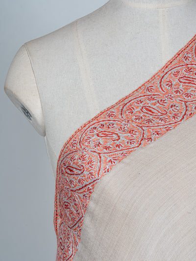 2.5 Yards Sozni Hand Embroidered Shawl in Emerald Green Paisley Spread