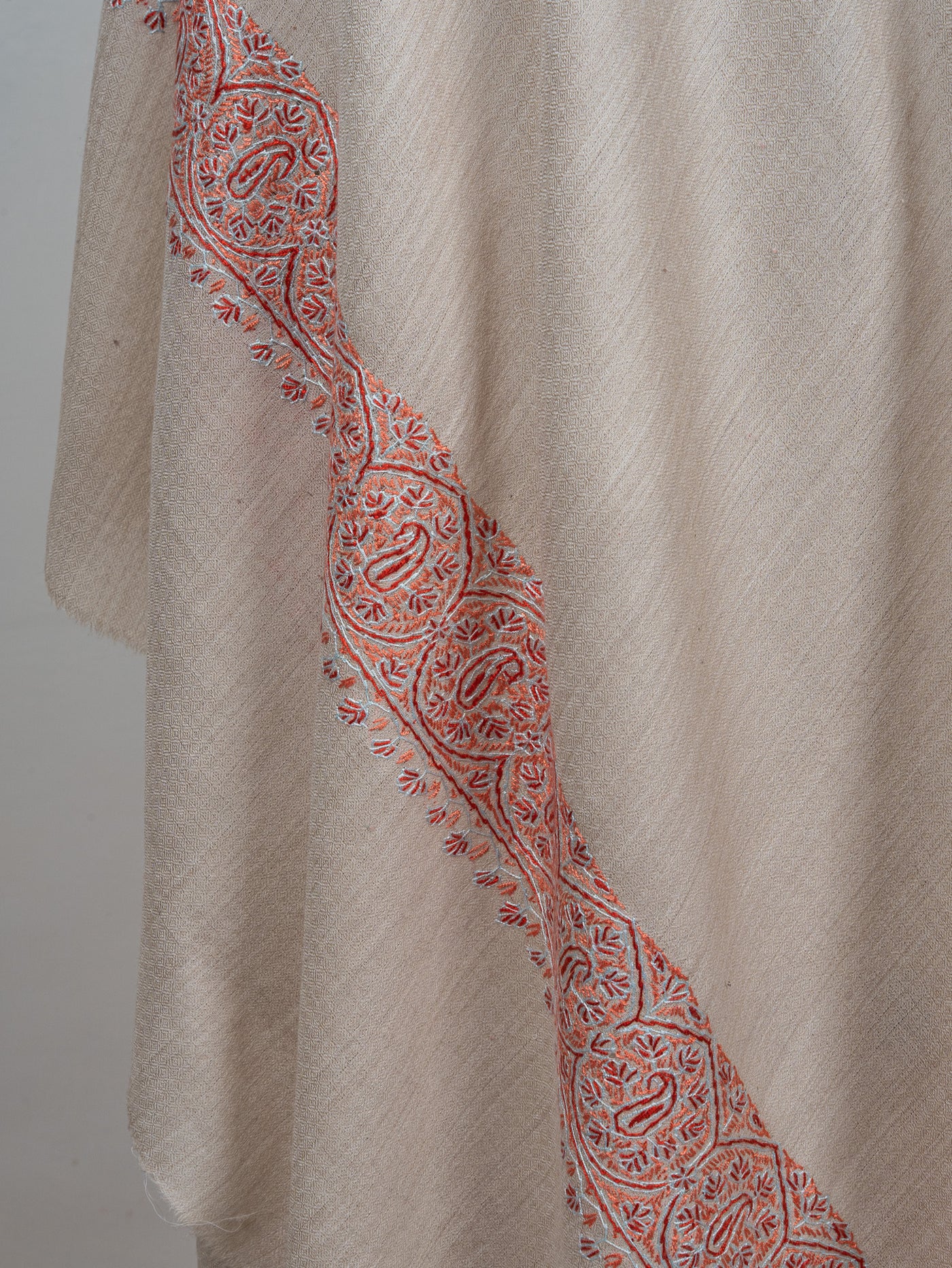 2.5 Yards Sozni Hand Embroidered Shawl in Emerald Green Paisley Spread