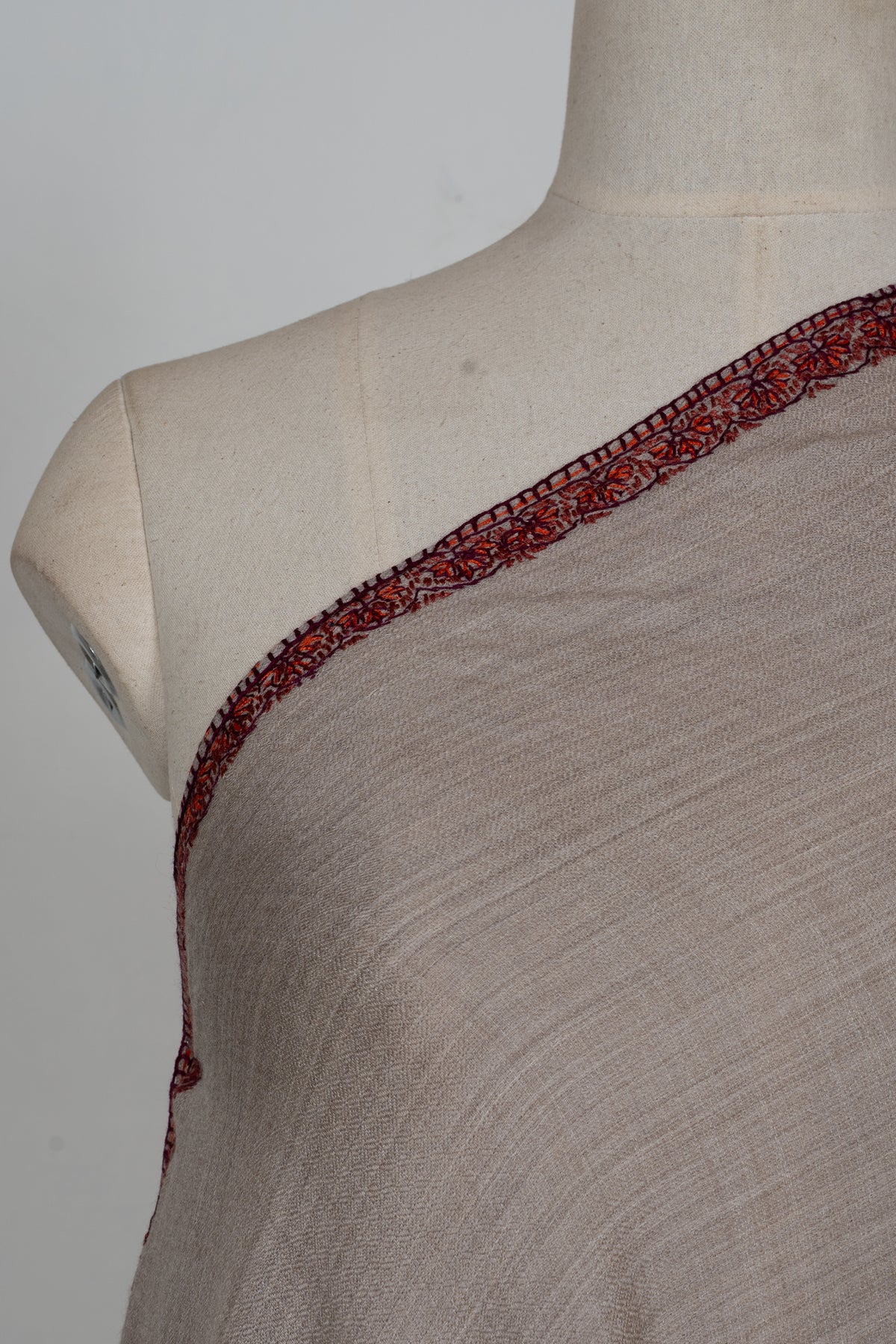 Sand Rust Borderline Grace: Merino Wool Hand Embroidered 2.5 Yards Shawl