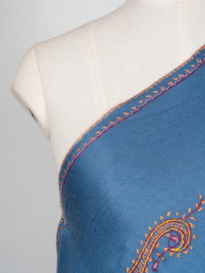 2.5 Yards Sozni Hand Embroidered Shawl in Sapphire Blue Paisley Field
