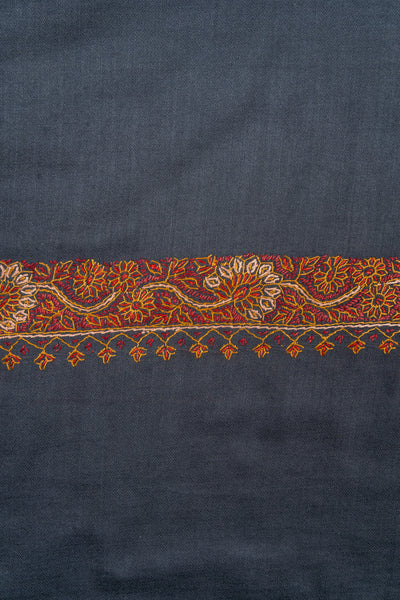 2.5 Yards Sozni Hand Embroidered Shawl in Deep Teal Floral Border