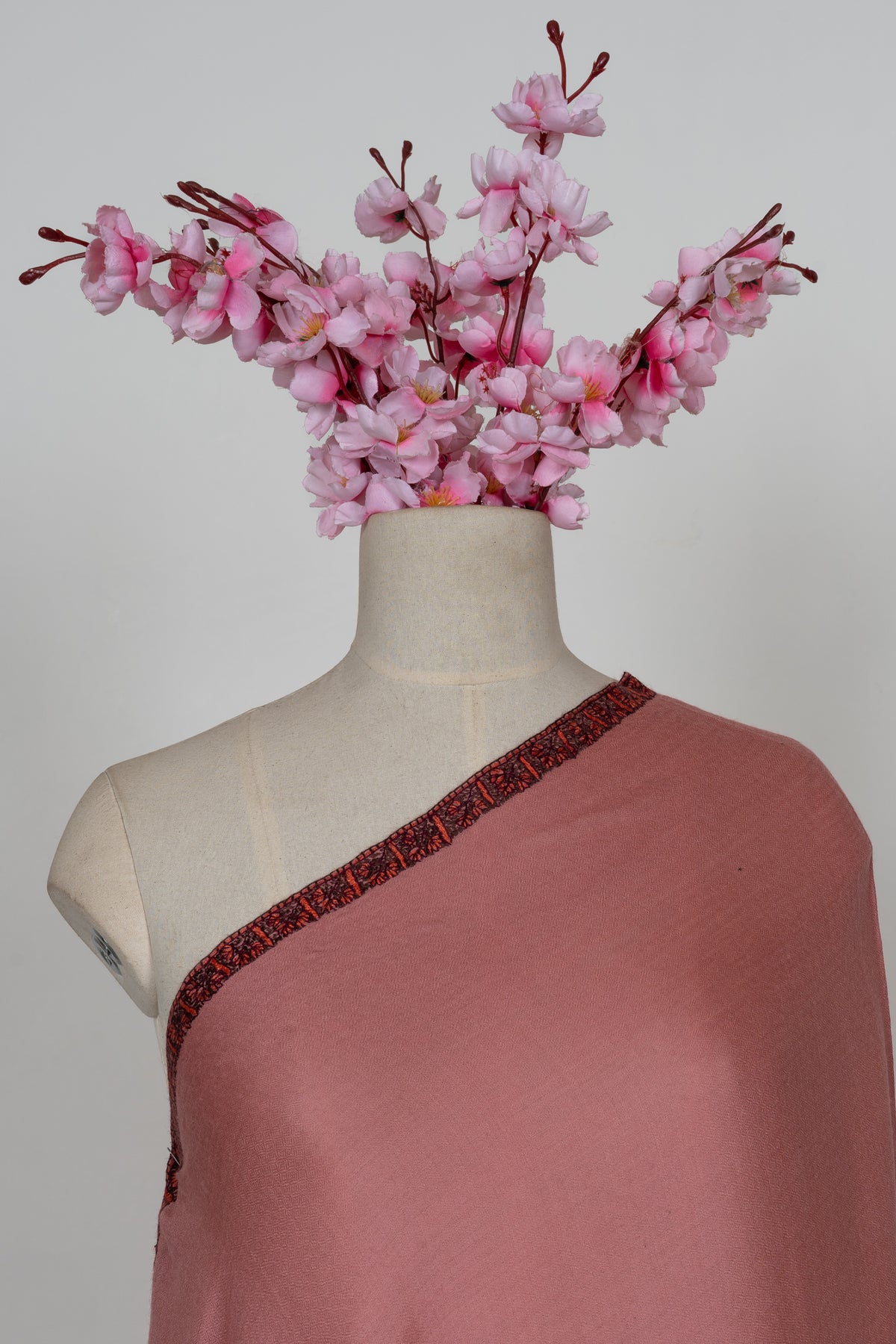 Rosewood Blush: Merino Wool Hand Embroidered 2.5 Yards Shawl