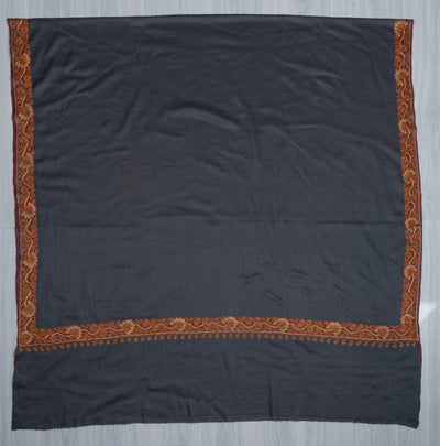 2.5 Yards Sozni Hand Embroidered Shawl in Deep Teal Floral Border