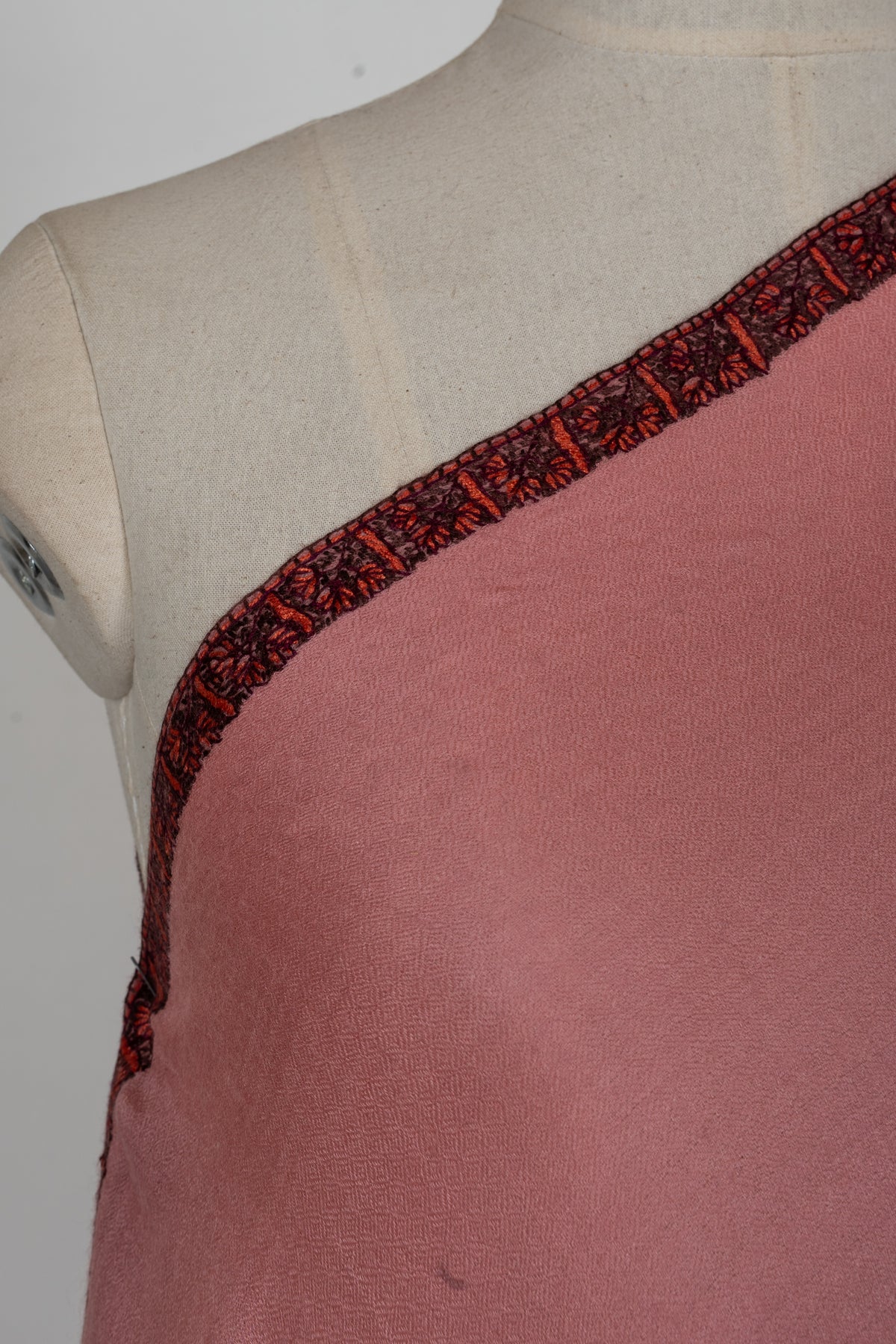 Rosewood Blush: Merino Wool Hand Embroidered 2.5 Yards Shawl