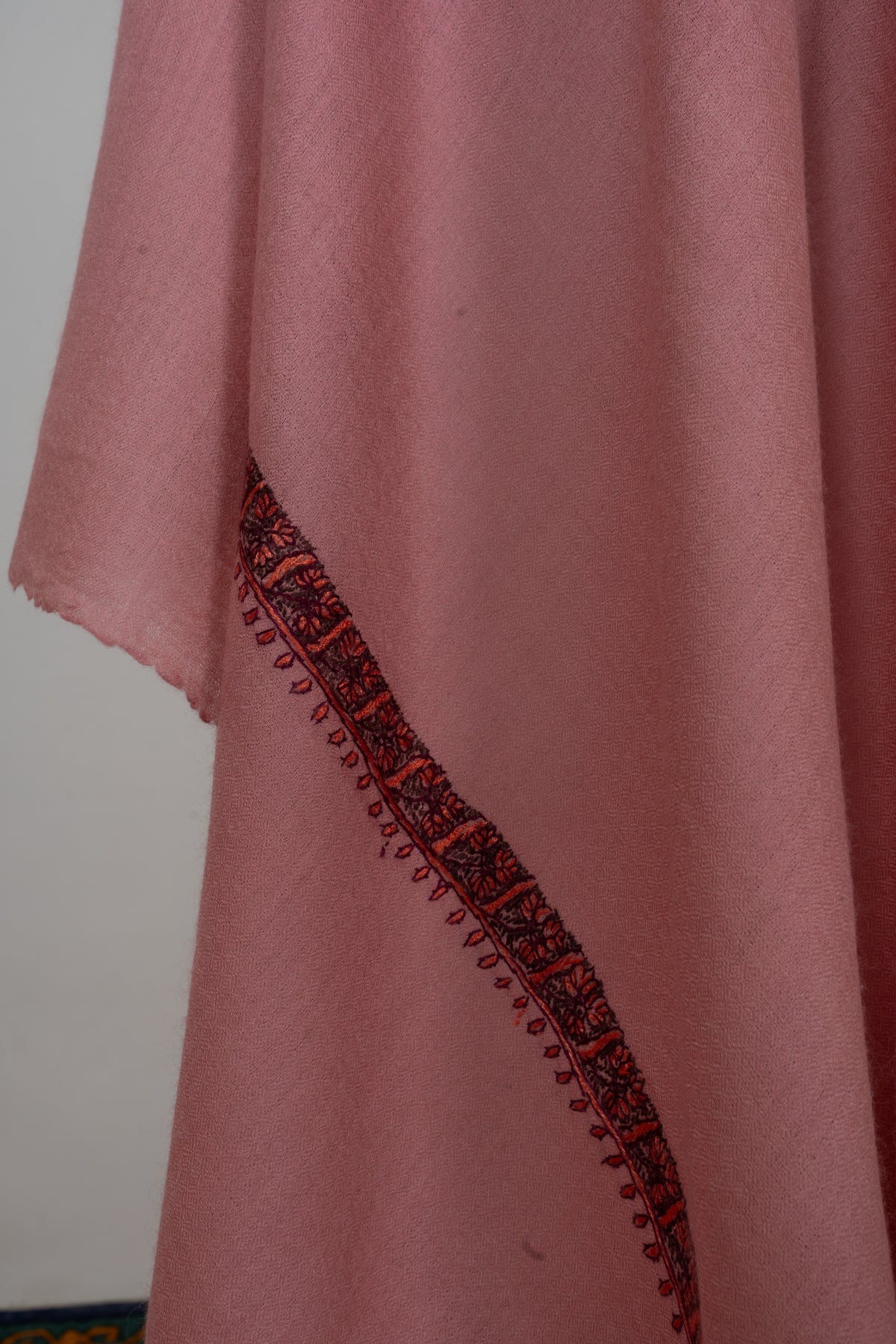 Rosewood Blush: Merino Wool Hand Embroidered 2.5 Yards Shawl