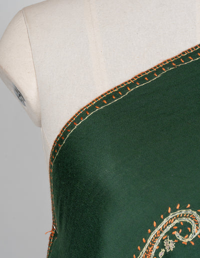 2.5 Yards Sozni Hand Embroidered Shawl in Emerald Paisley Garden