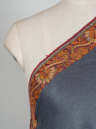 2.5 Yards Sozni Hand Embroidered Shawl in Deep Teal Floral Border