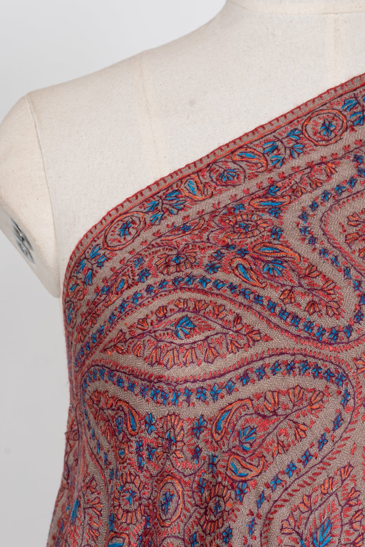 Dusty Rose Paisley Heritage: Merino Wool Hand Embroidered 2.5 Yards Jamawar Shawl