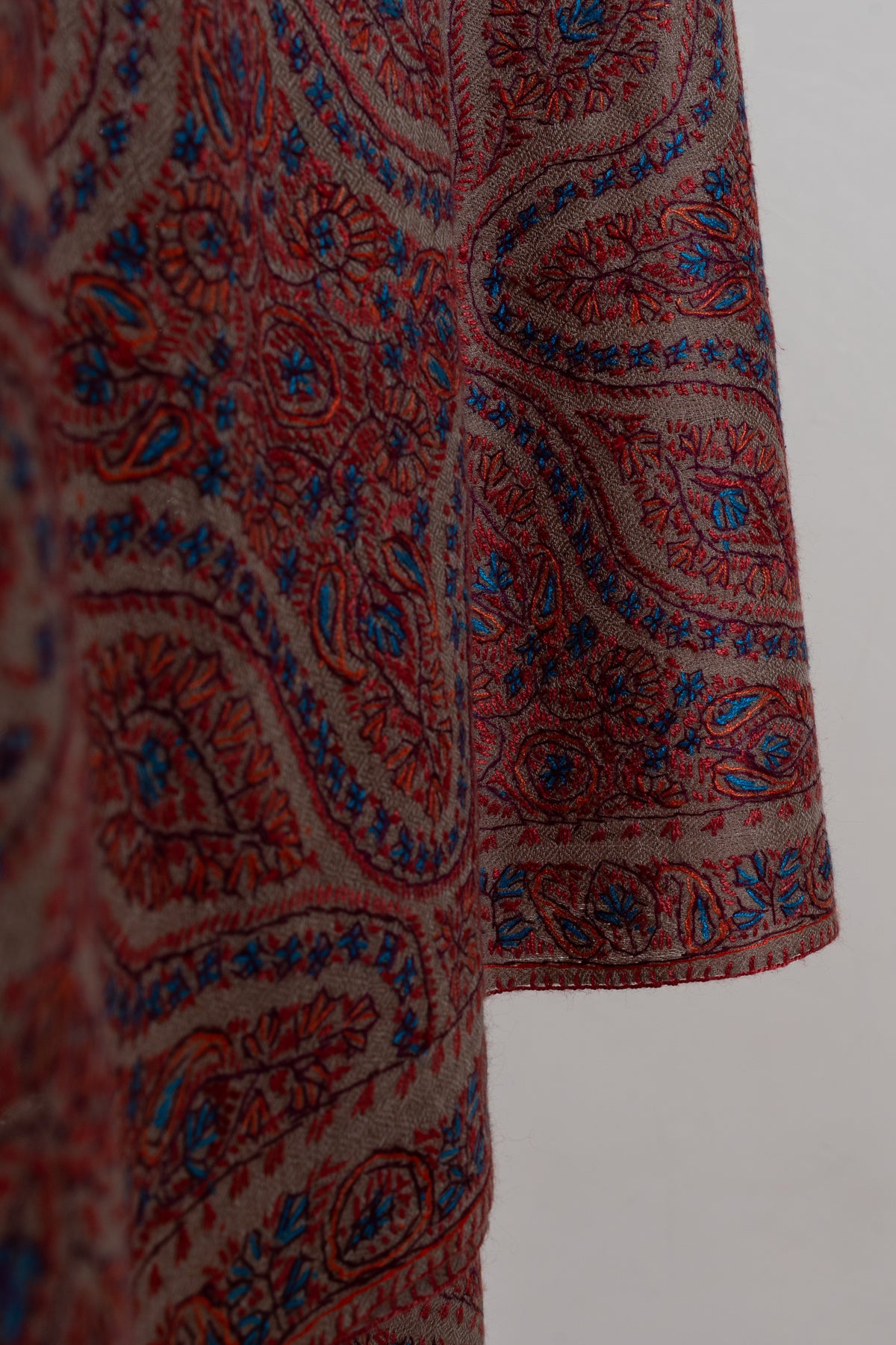 Dusty Rose Paisley Heritage: Merino Wool Hand Embroidered 2.5 Yards Jamawar Shawl