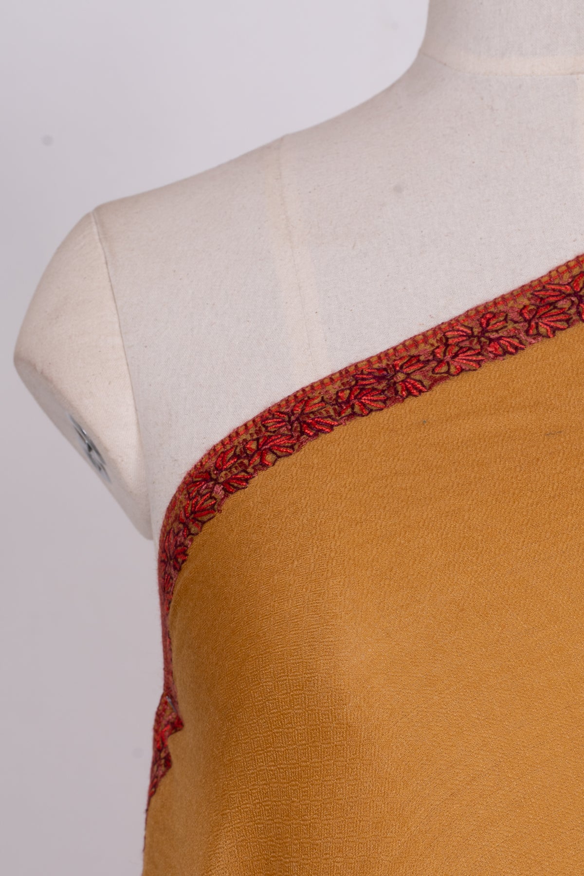 Mustard Minimal Border: Merino Wool Hand Embroidered 2.5 Yards Shawl