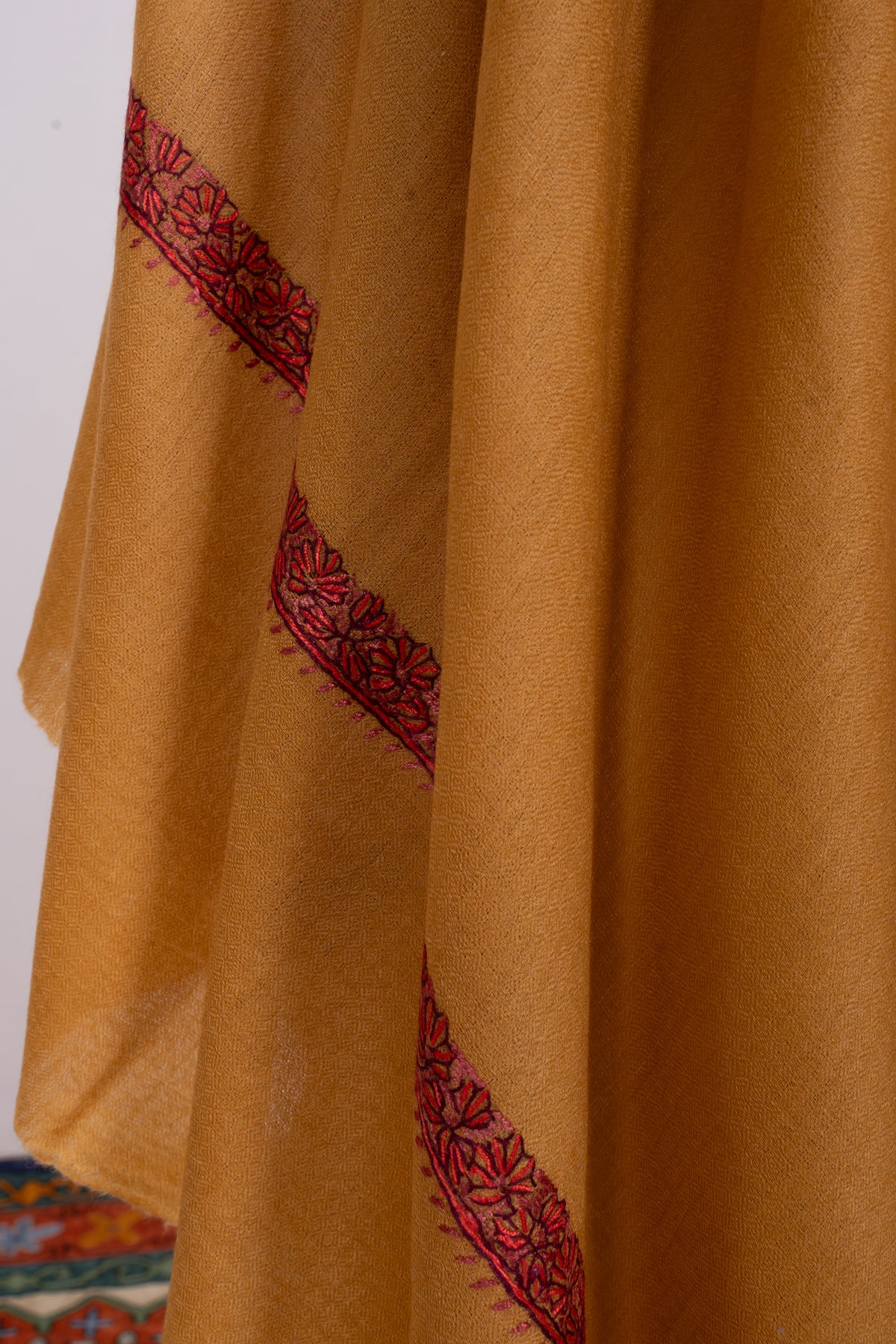 Mustard Minimal Border: Merino Wool Hand Embroidered 2.5 Yards Shawl