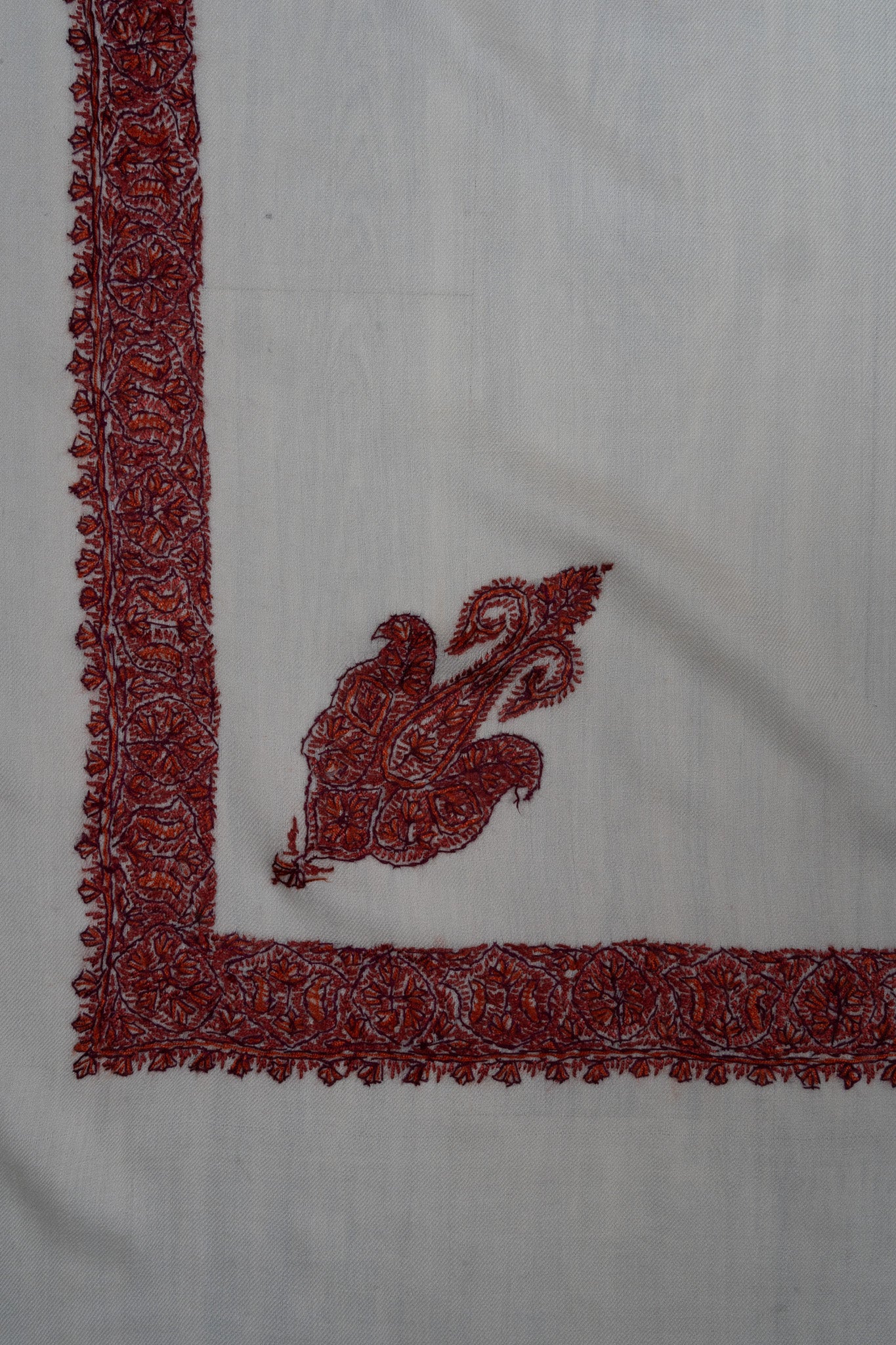 Snow Crimson Rumal — Sozni Hand Embroidered
