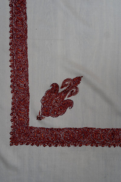 Snow Crimson Rumal — Sozni Hand Embroidered