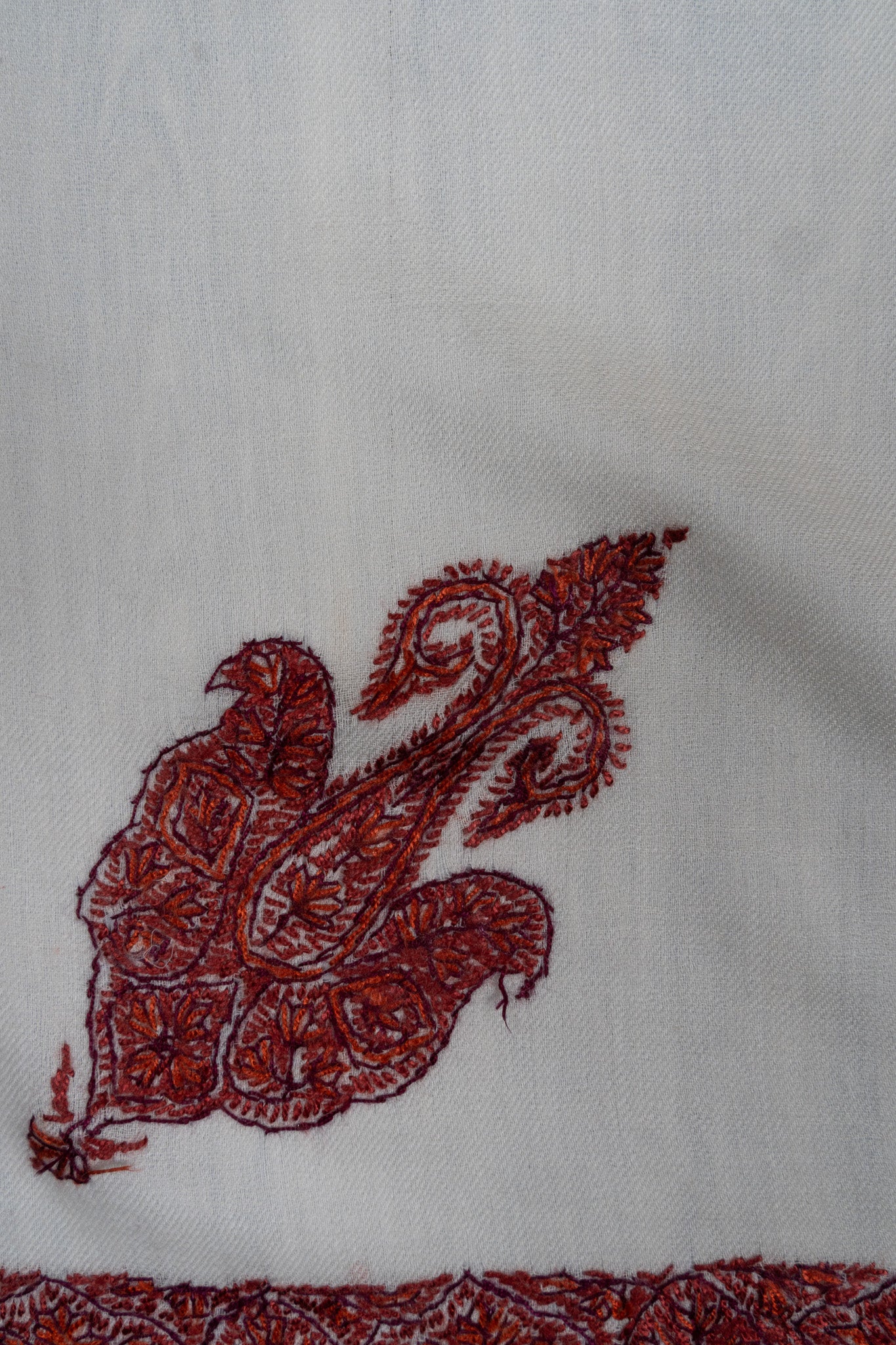 Snow Crimson Rumal — Sozni Hand Embroidered