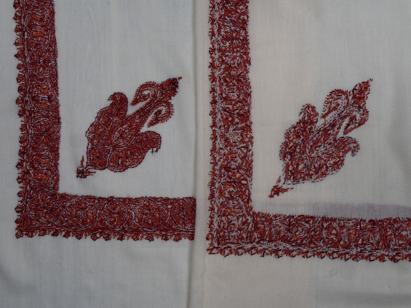 Snow Crimson Rumal — Sozni Hand Embroidered