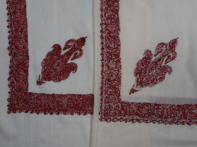 Snow Crimson Rumal — Sozni Hand Embroidered