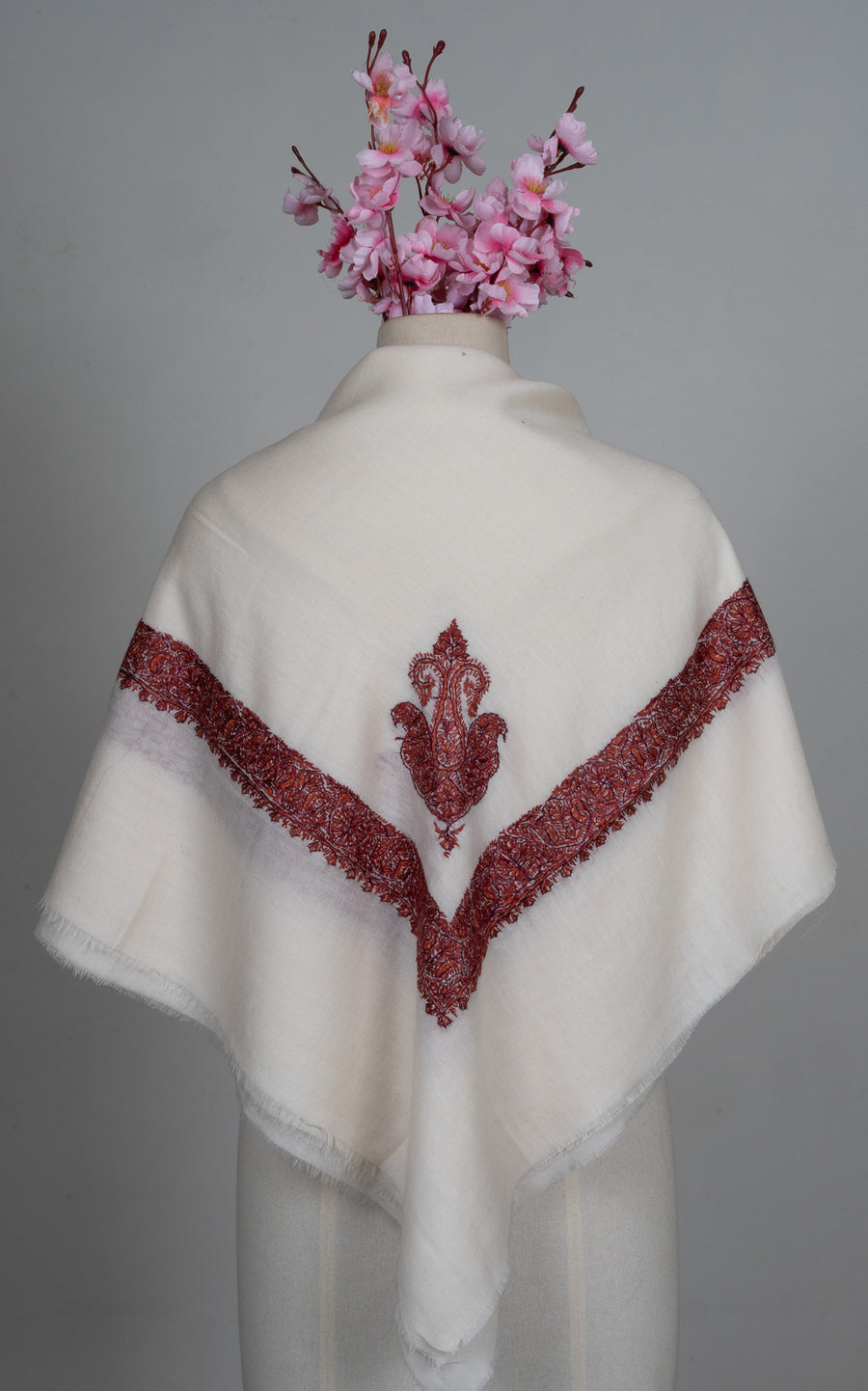 Snow Crimson Rumal — Sozni Hand Embroidered