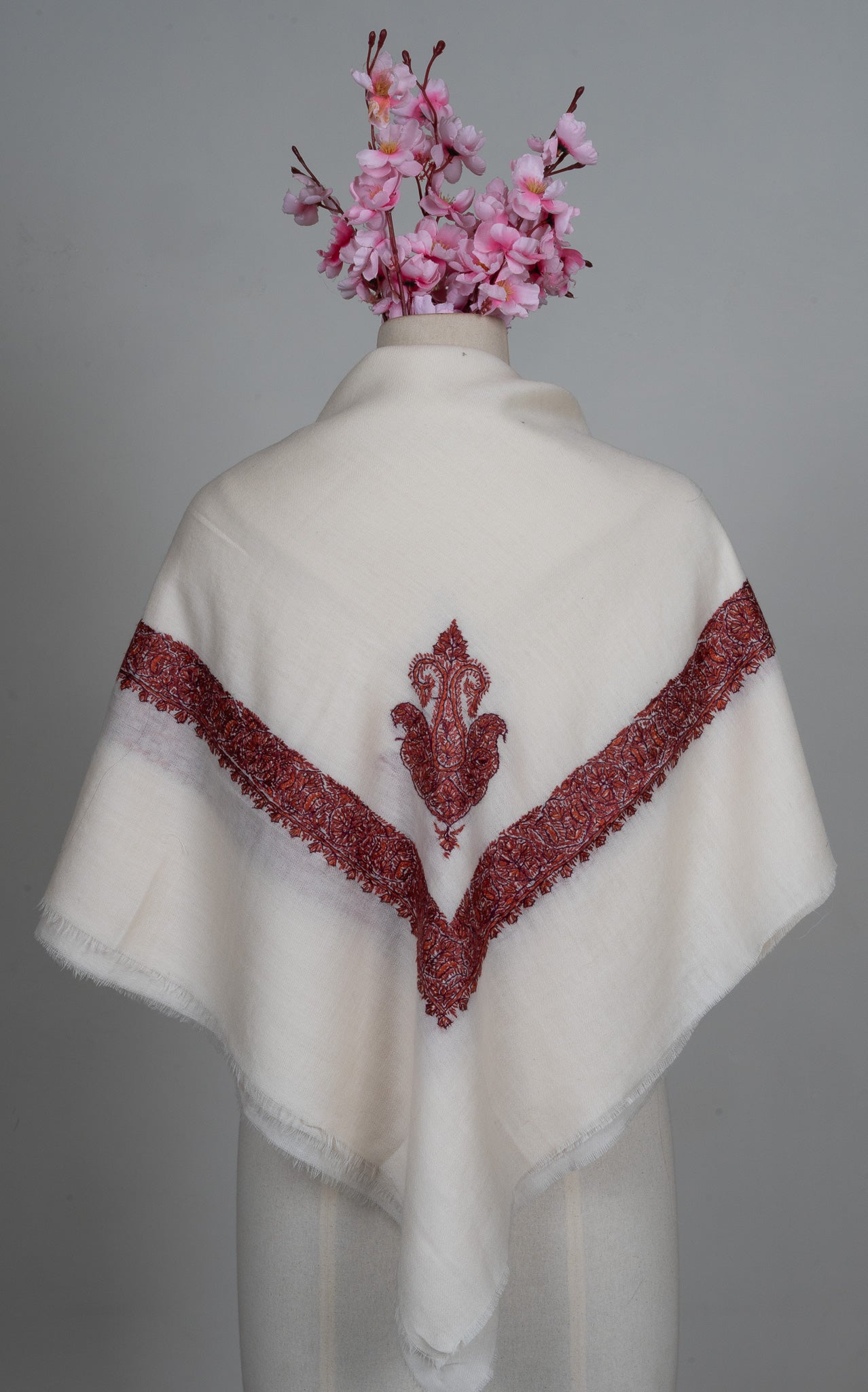 Snow Crimson Rumal — Sozni Hand Embroidered