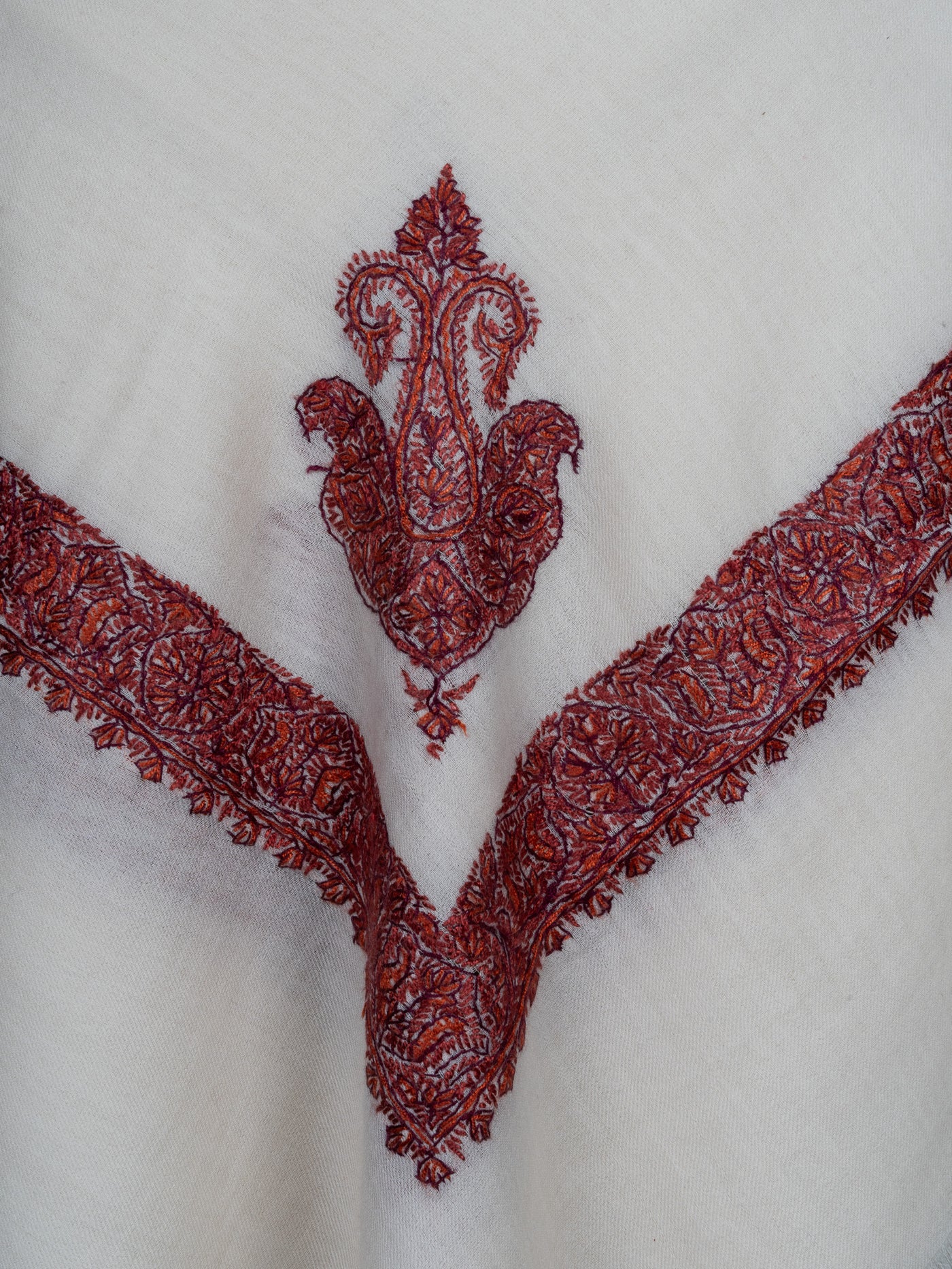 Snow Crimson Rumal — Sozni Hand Embroidered