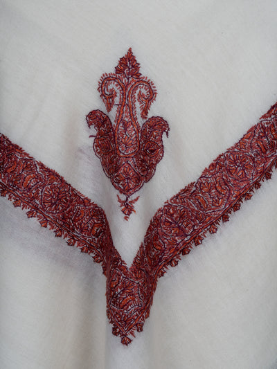 Snow Crimson Rumal — Sozni Hand Embroidered