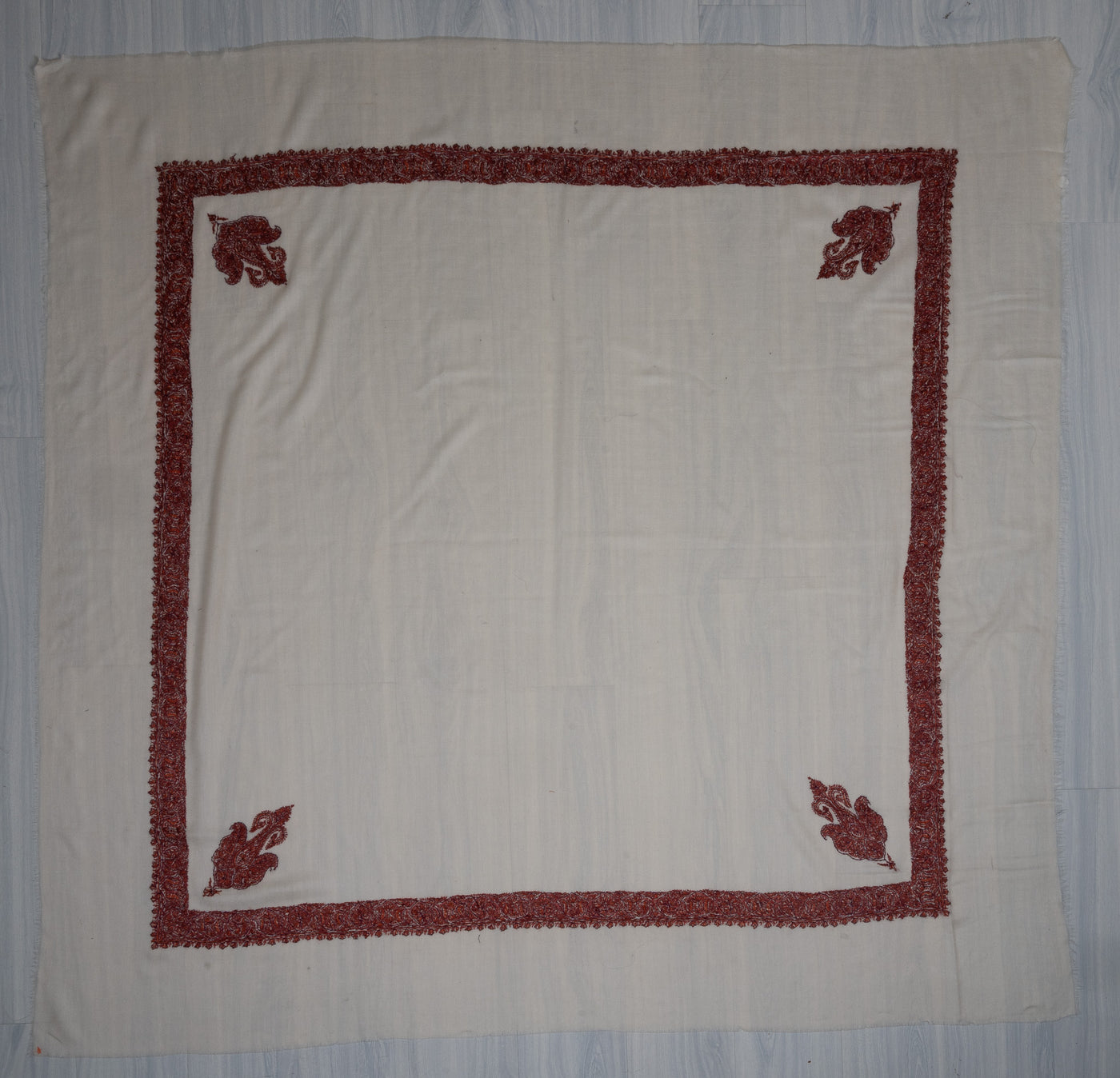 Snow Crimson Rumal — Sozni Hand Embroidered