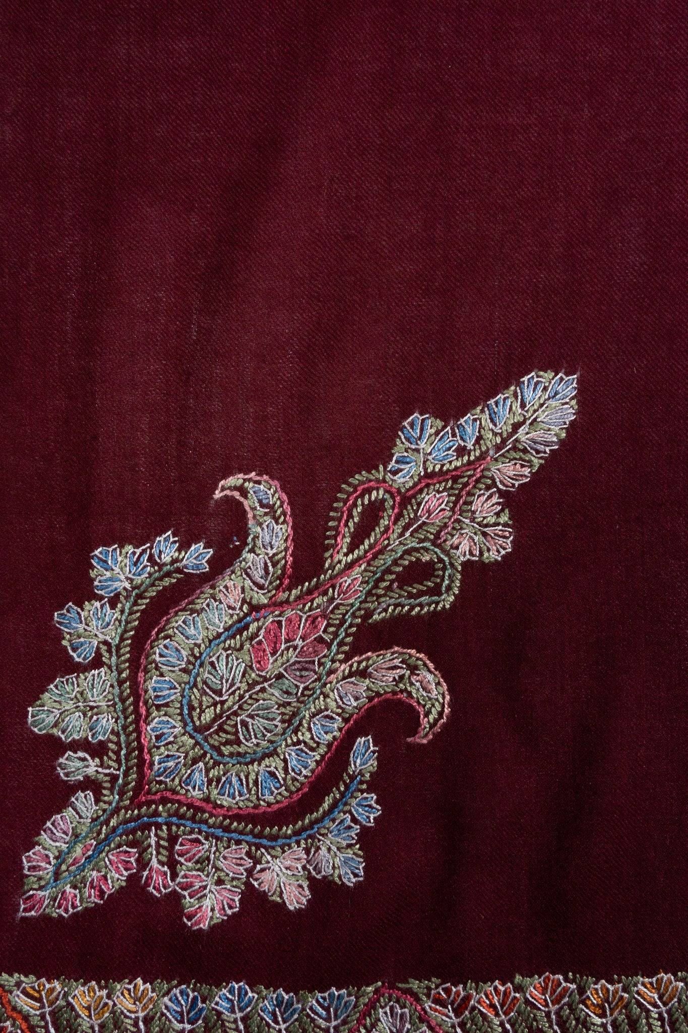 Garnet Bloom Rumal — Sozni Hand Embroidered