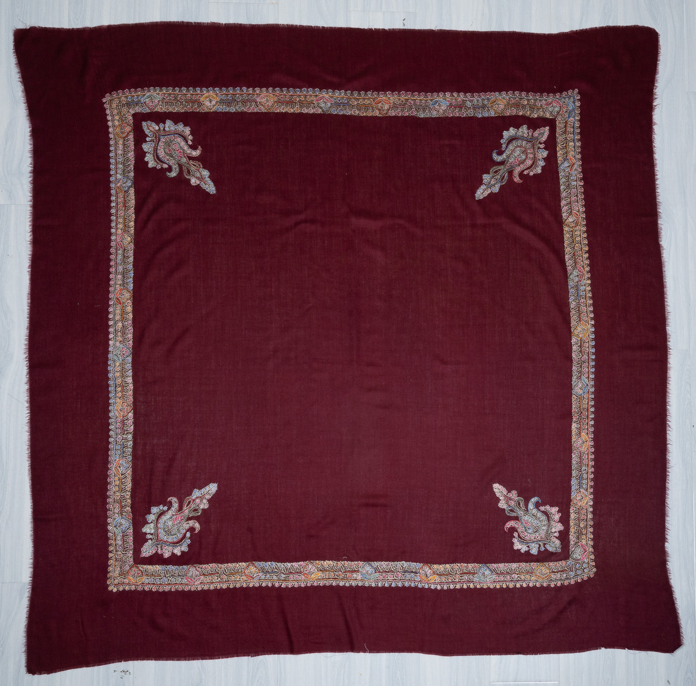 Garnet Bloom Rumal — Sozni Hand Embroidered