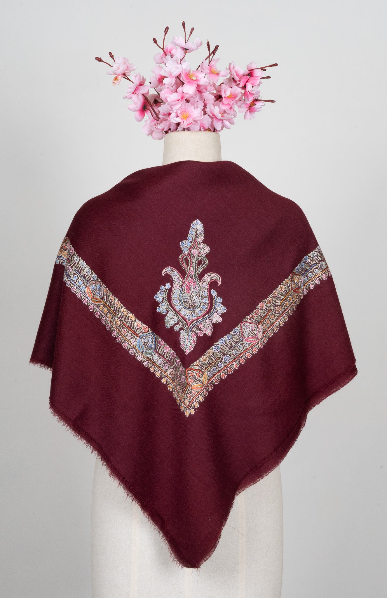 Garnet Bloom Rumal — Sozni Hand Embroidered