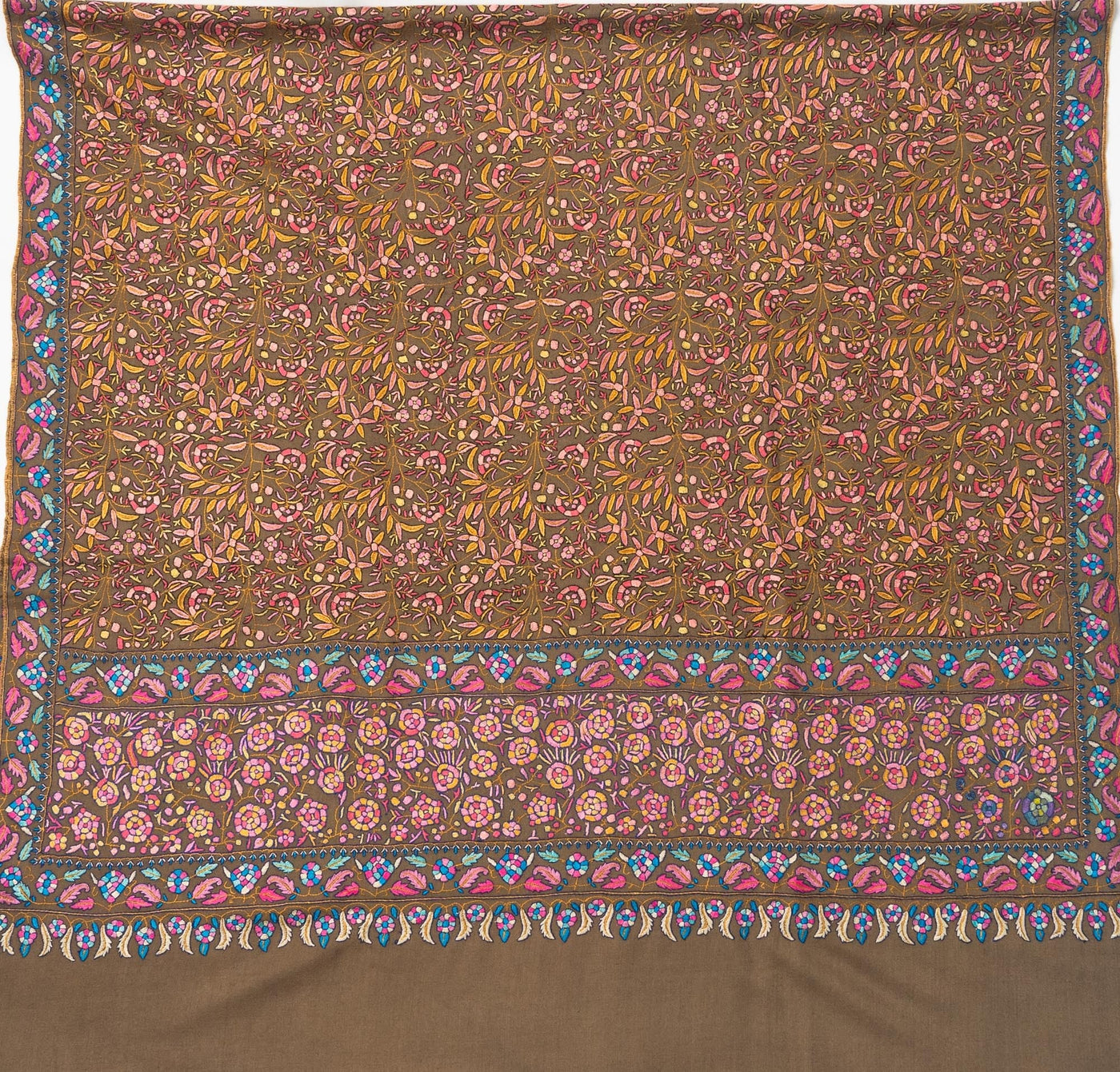 Noor-E-Chinar: Hand-Embroidered Kashmiri Pure Pashmina Jamawar Shawl (Papier Mache)