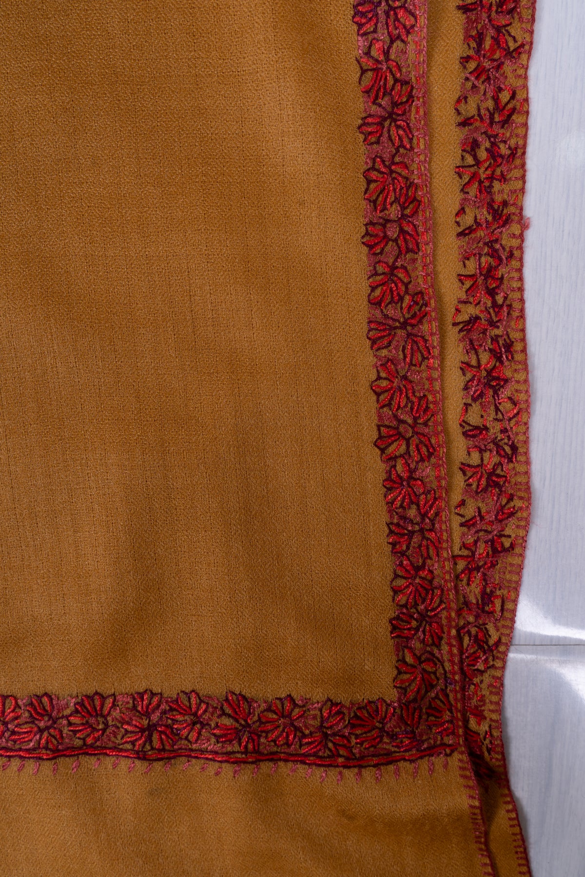 Mustard Minimal Border: Merino Wool Hand Embroidered 2.5 Yards Shawl