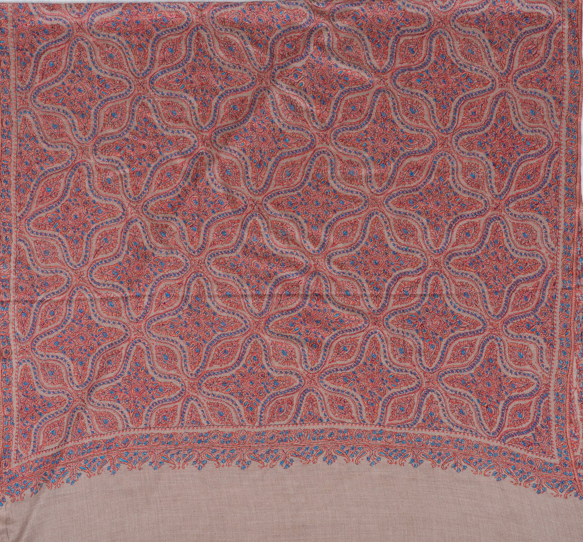 Dusty Rose Paisley Heritage: Merino Wool Hand Embroidered 2.5 Yards Jamawar Shawl
