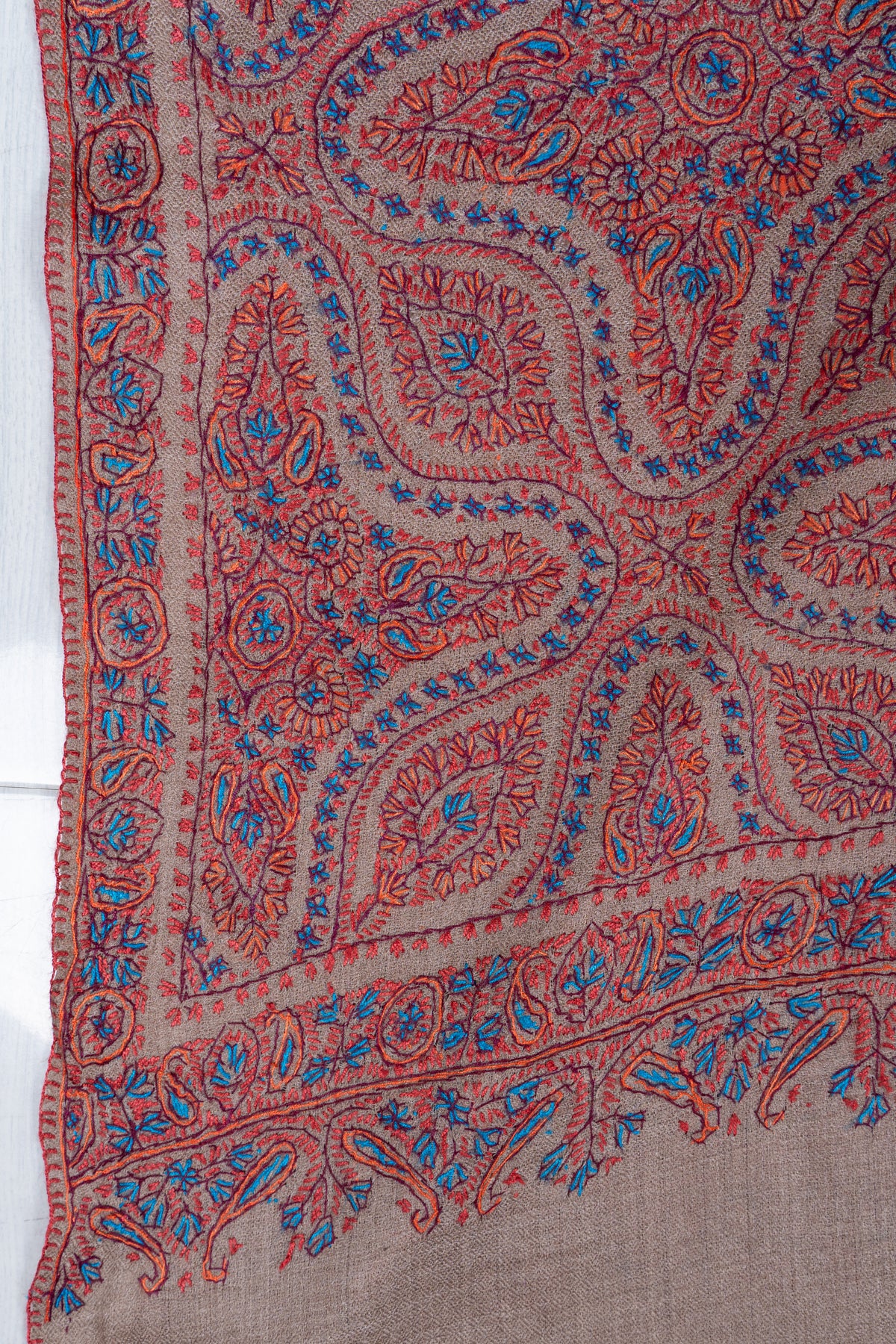Dusty Rose Paisley Heritage: Merino Wool Hand Embroidered 2.5 Yards Jamawar Shawl