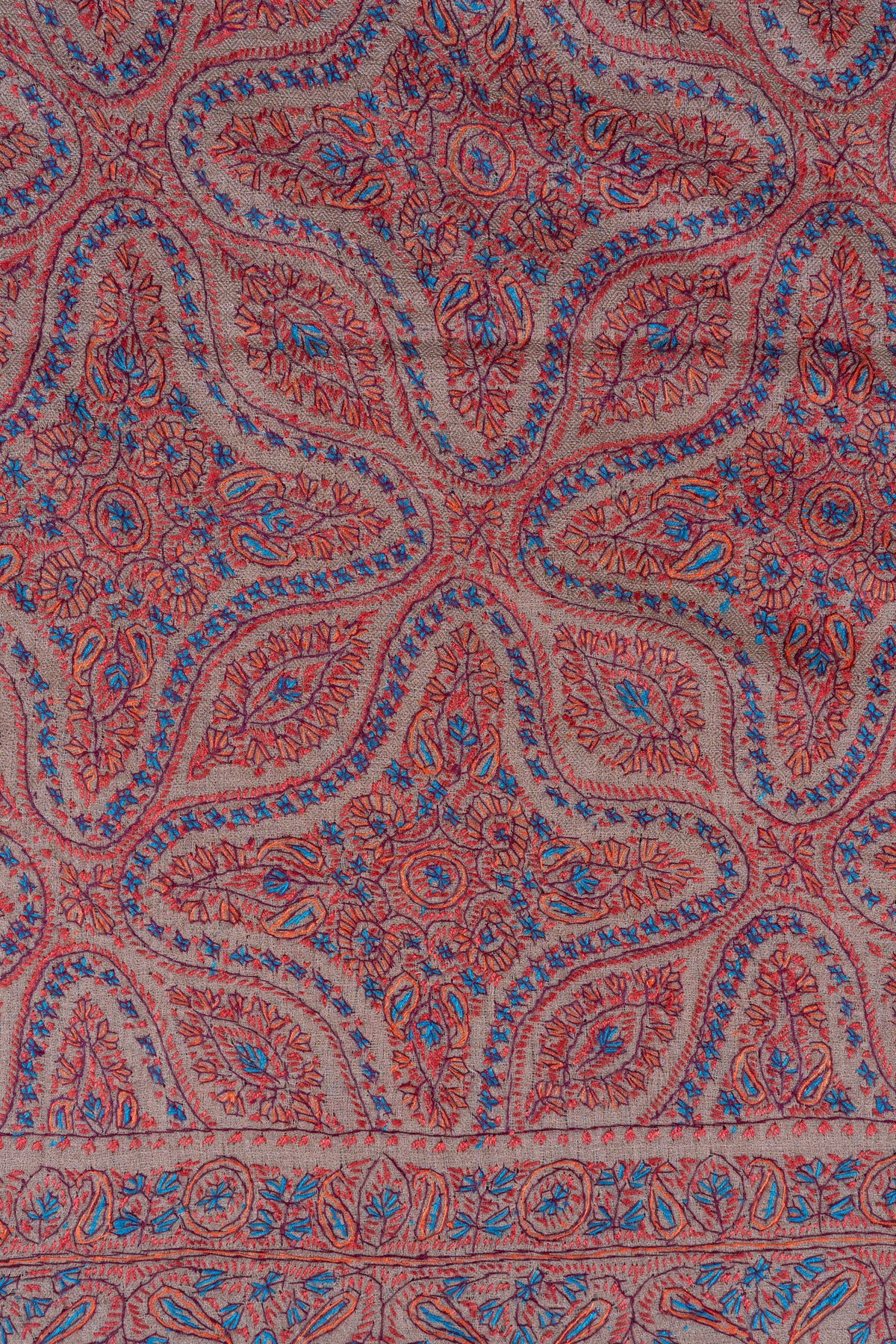 Dusty Rose Paisley Heritage: Merino Wool Hand Embroidered 2.5 Yards Jamawar Shawl